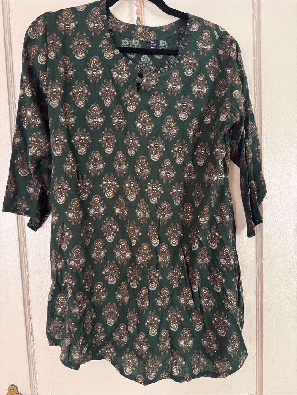 Women's Green Printed Round-Neck Tunic Top
